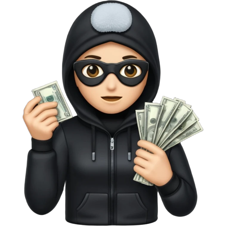 Robber with money na mão direita com uma blusa de frio preta  emoji