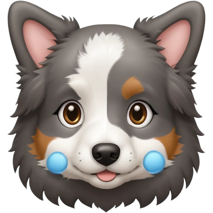 puppy dog, half border collie, gray fur, brown eyes emoji