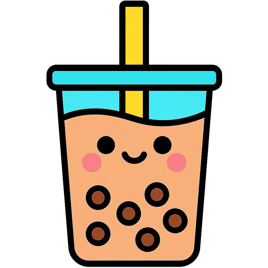 kawaii boba tea with a cute smiling face emoji