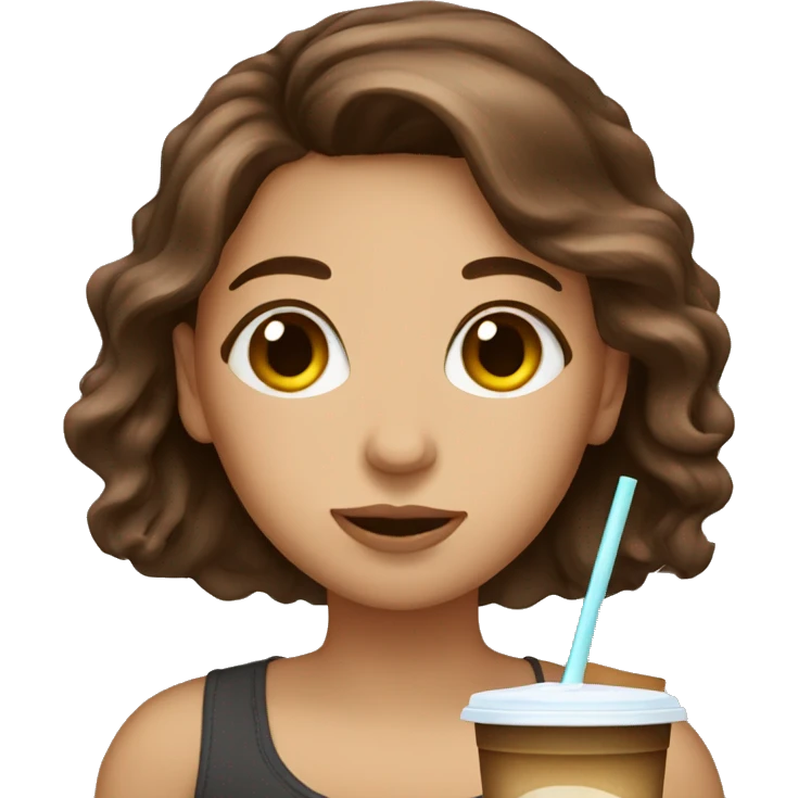 Brown hair girl with iced coffee emoji