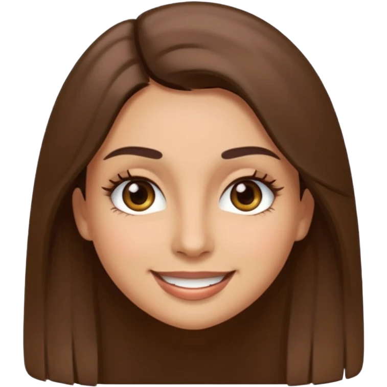 emoji style face of a woman with long straight brown hair, brown eyes, thick eyelashes, light olive skin tone emoji