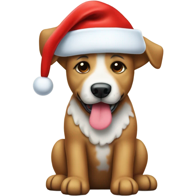 Perro con gorro de navidad y con una galleta emoji