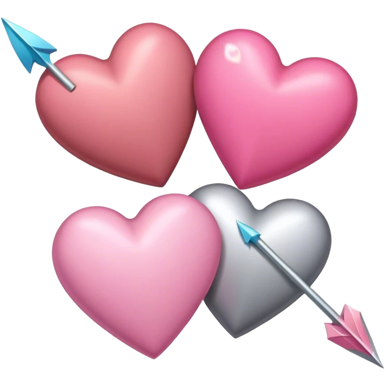 brown heart silver heart and pink heart which the arrow fails all together emoji