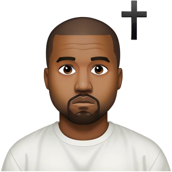 Kanye west with a black cross symbol  on a white shirt emoji