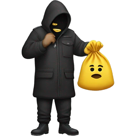 Thief stealing money bag with the word “Toptier” embroidered on it emoji