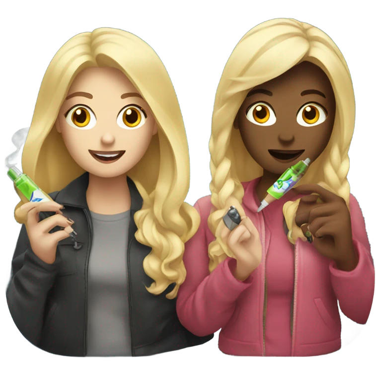 Blonde and brunette friends with vapes  emoji