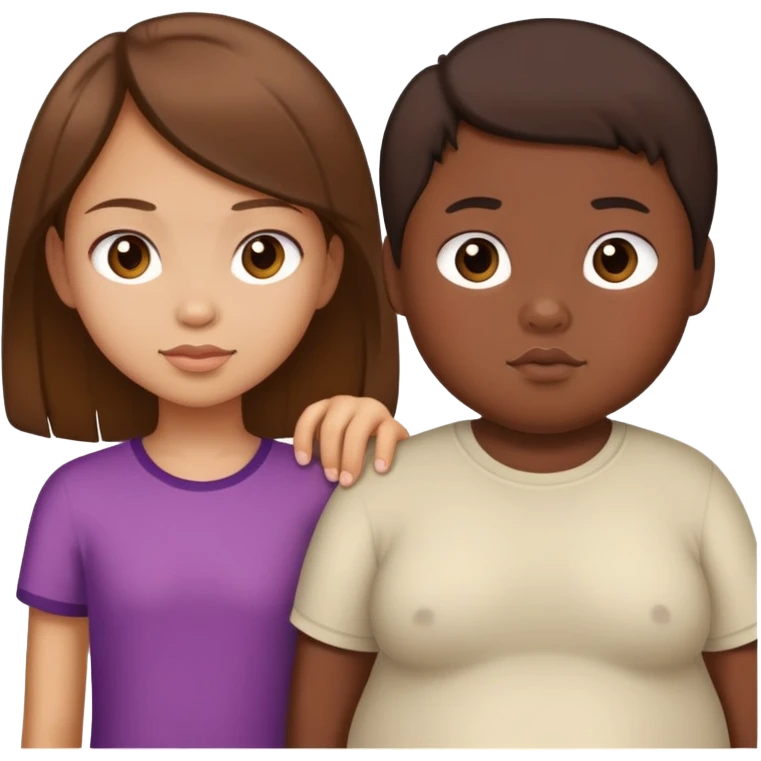 beautiful skinny tan girl with brown hair next to extremely fat asian kid emoji