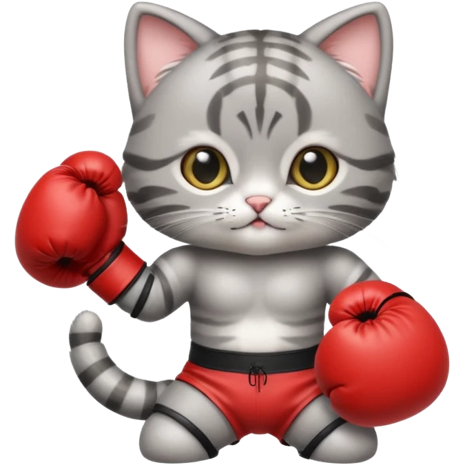 Cute gray tabby baby kitten standing with boxing gloves emoji