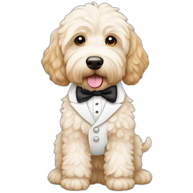 Goldendoodle with a white tux emoji