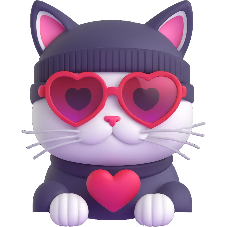 cat wearing a beanie and heart-shaped sunglasses emoji