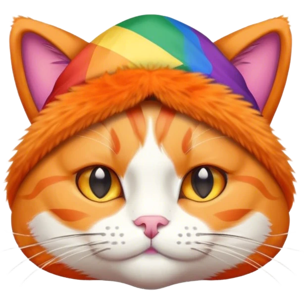 Heartbroken orange cat wearing a pride flag hat emoji