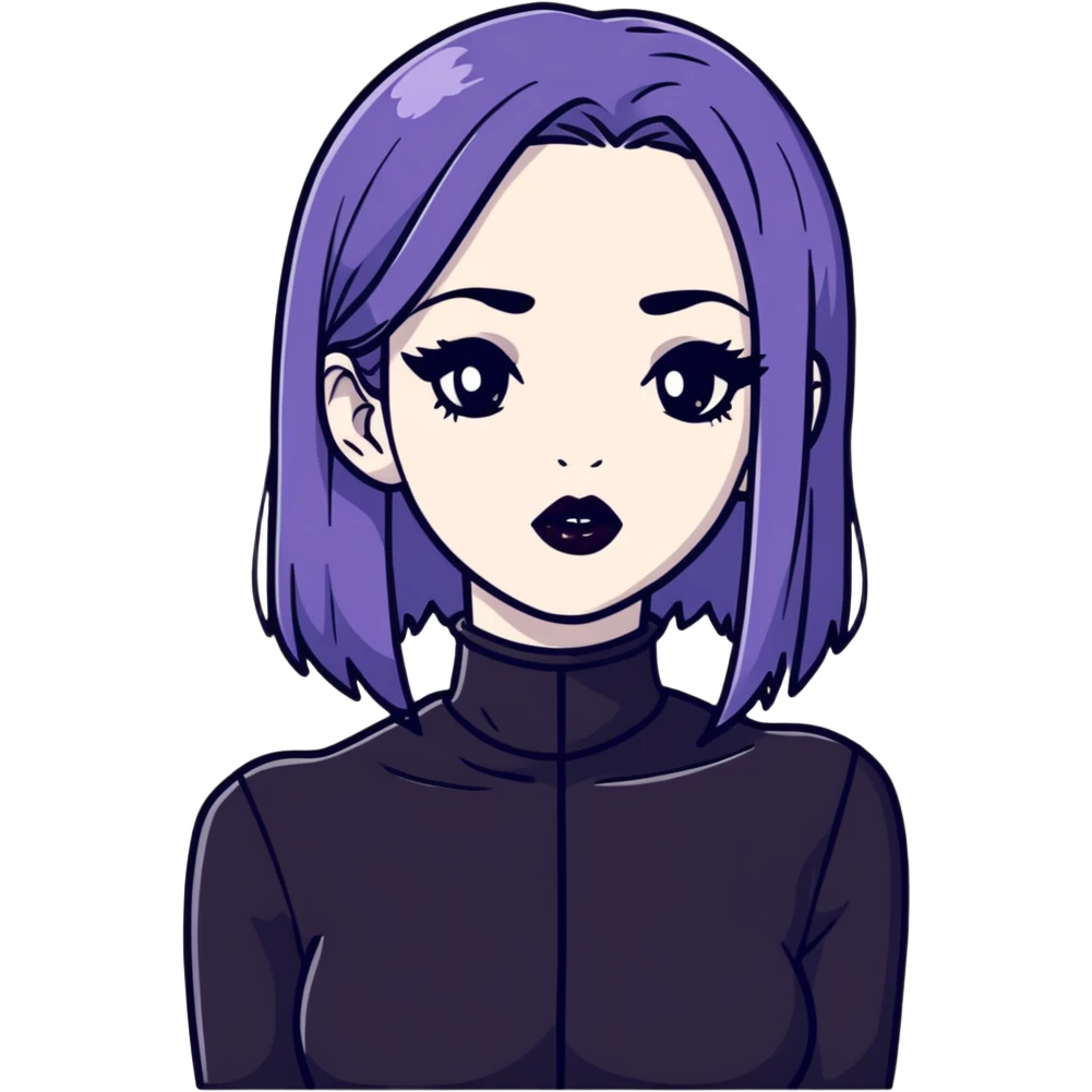 black goth with pale skin, dark lipstick, black outfit emoji