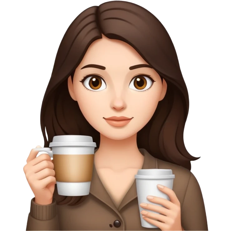 Pretty brunette holding coffee emoji