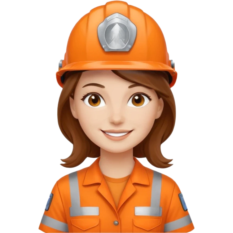 GAROTA BRANCA DE CABELOS CASTANHOS, UNIFORME DE TRABALHO LARANJA E CAPACETE LARANJA emoji