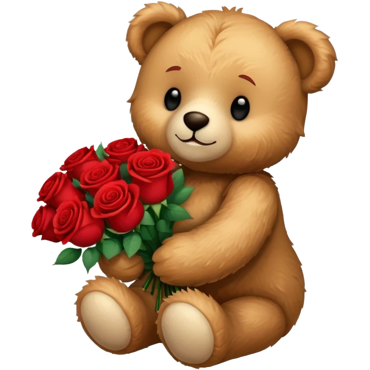 Teddy bear holding bouquet of red roses  emoji