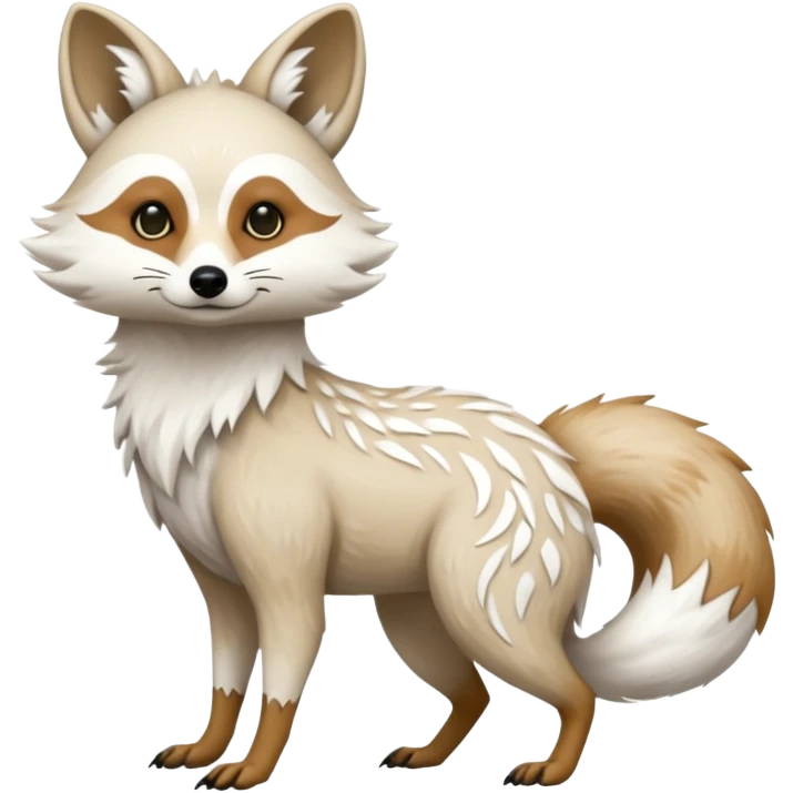 White albino fantasy-tanuki-jackal-Coyote-marsupial-fursona-hybrid animal creature full body with intricate markings  emoji
