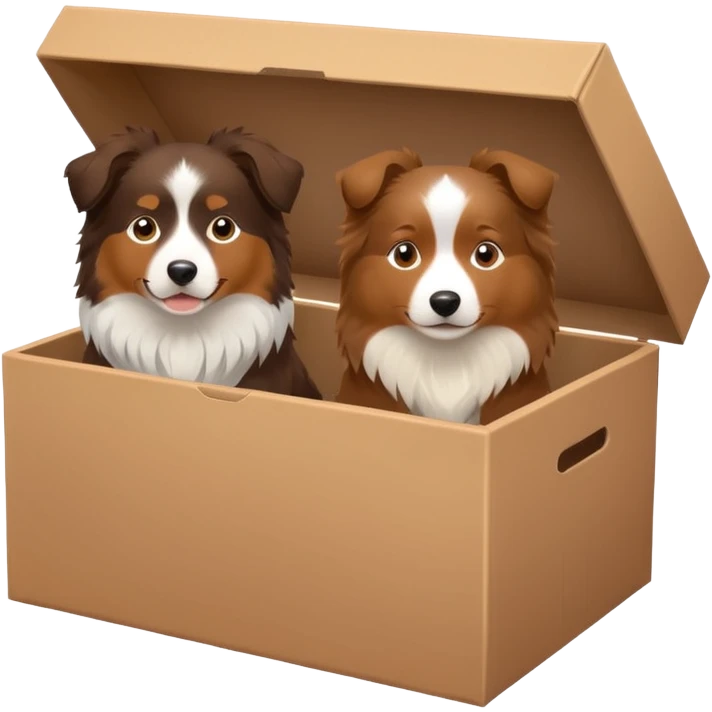 brown Australian shepherd and Shetland sheepdog in box emoji