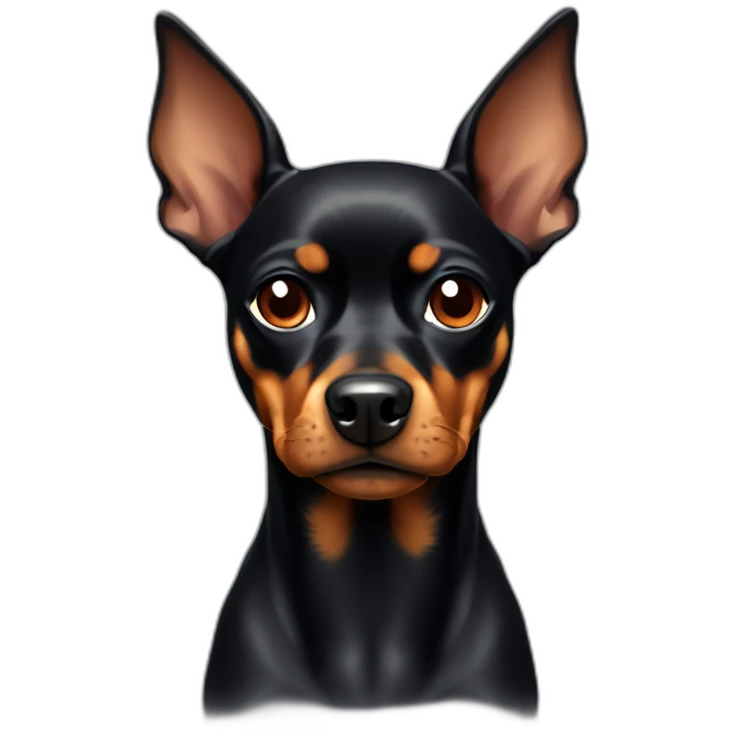 dark miniature pinscher with ears up angry nervous emoji