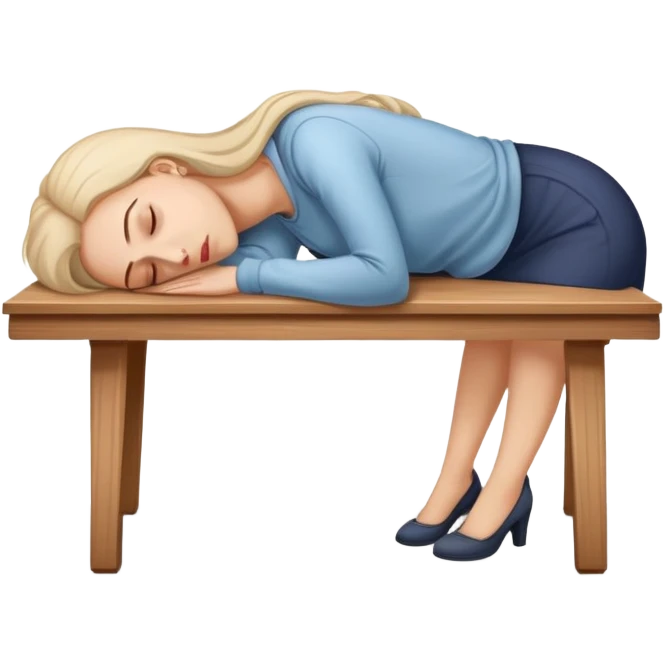 Tired woman sleeping with head down on empty desk emoji