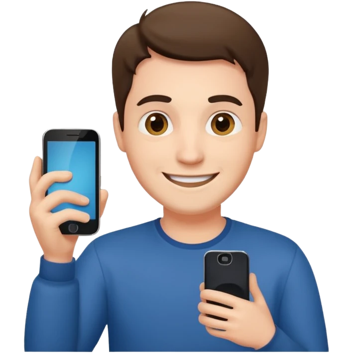 casual man holding phone and happly staring it emoji