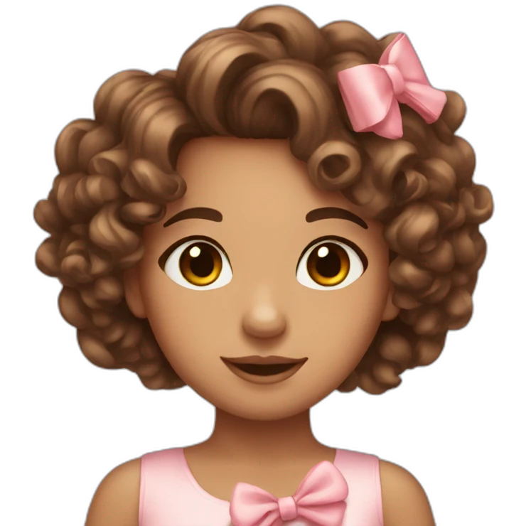 beautiful girl with curly brown hair with a bow emoji