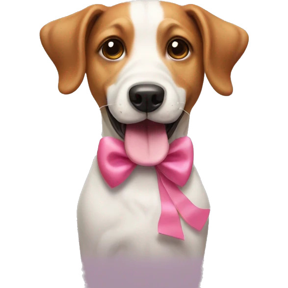 Dog with tongue out and a little pink  bow on his neck emoji