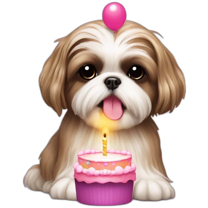 birthday party shih tzu blowing out cake candle emoji