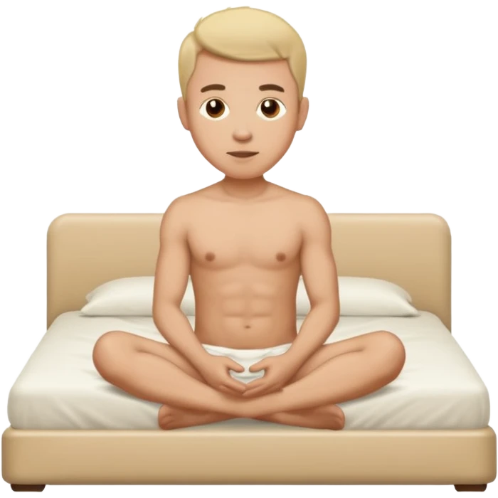 Homem sentando sem roupa,numa cama emoji
