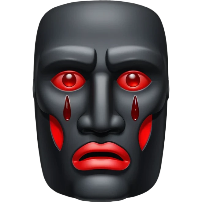 A cursed black obsidian Moai mask with red blood tears emoji