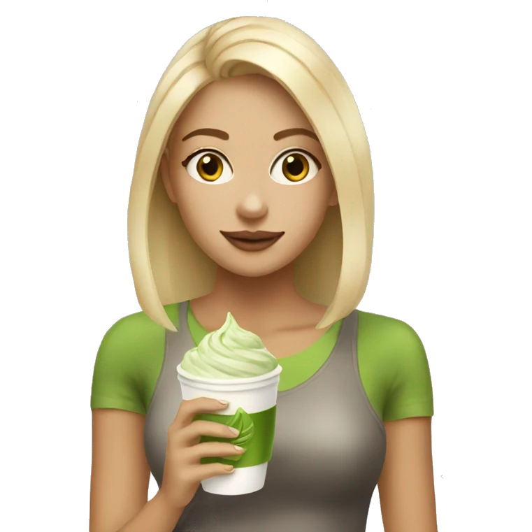 Blonde girl with matcha latte emoji