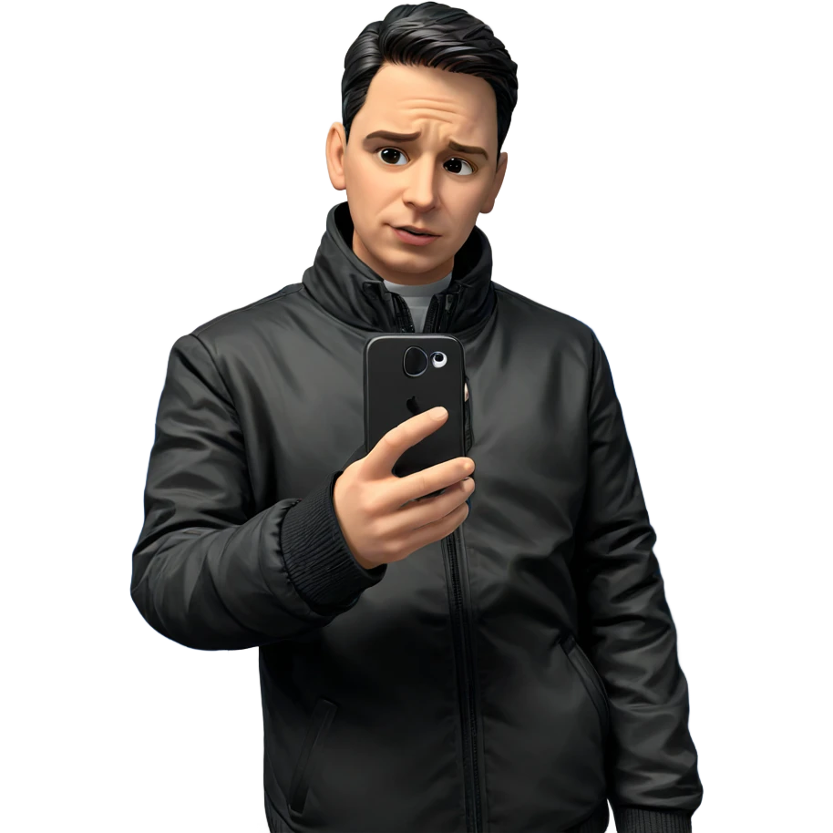 boy in black jacket texting emoji
