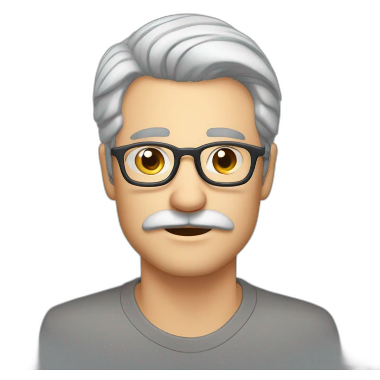 white guy tainted gray hair, brown eyebrows, mid 20s, light gray retangular glasses, growing mustache emoji