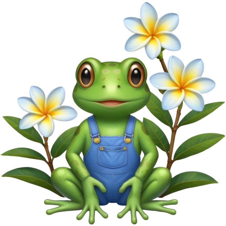 Cute frog with blue clothes and plumeria flower  emoji
