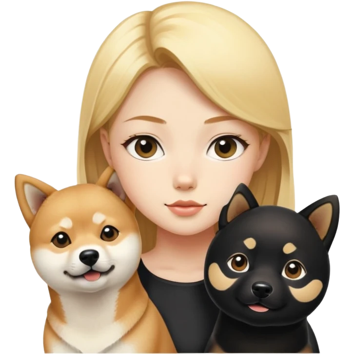 blonde girl with shiba inu and a black shiba inu emoji