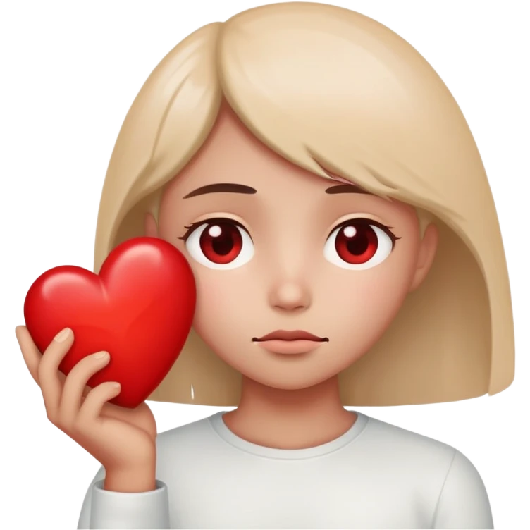 Sad person holding heart emoji