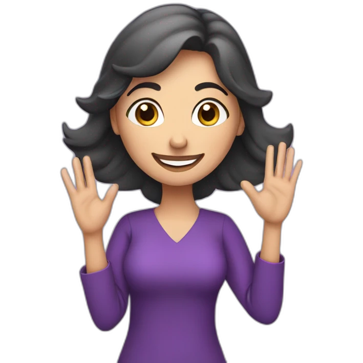 Armenian woman saying hello and giving five with happy face  in purple clothes  emoji
