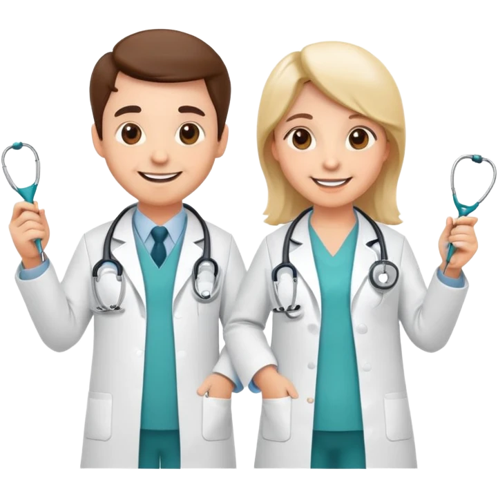 Two cartoon doctor characters with medical equipment emoji