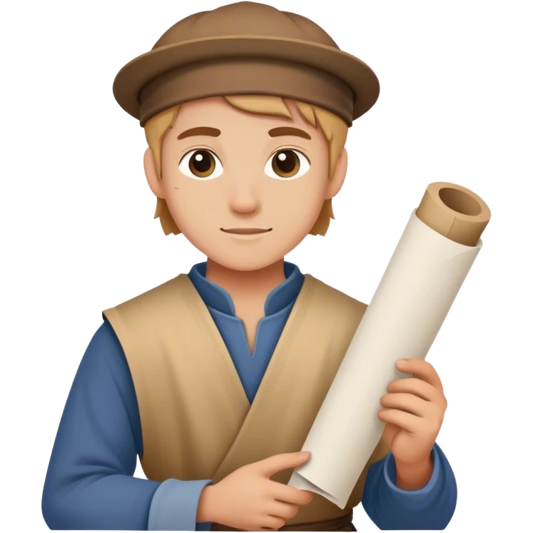 young painter apprentice with roll of paper, medieval age emoji