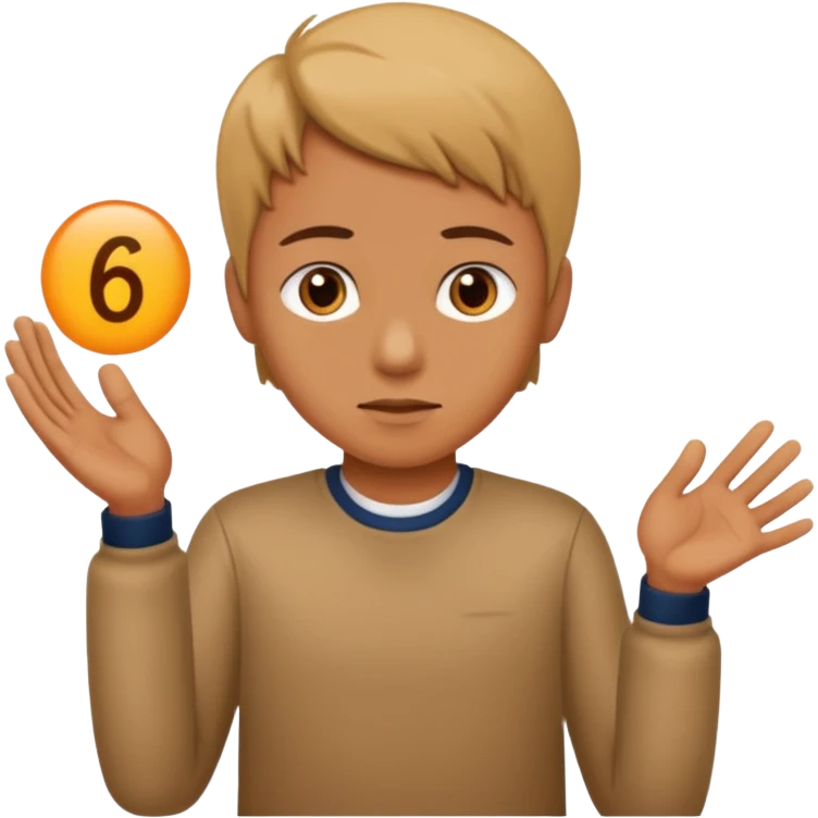 Person deciding between the numbers 6 and 7 emoji