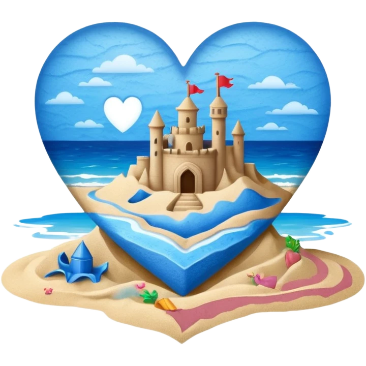 blue heart with a sandcastle emoji