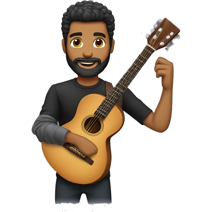 Homem moreno claro cabelo preto barba tocando violão de corpo todo emoji