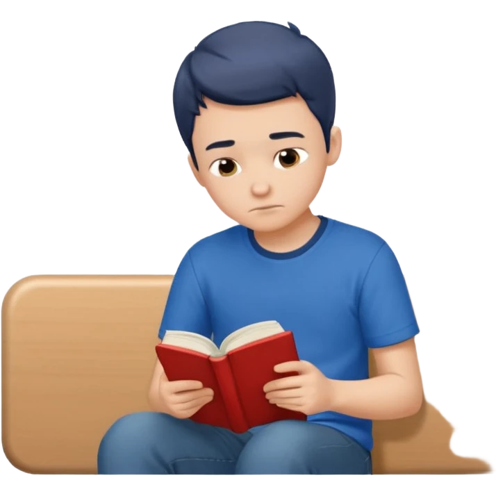 Boy  sitting at school reading with his back to the camera emoji