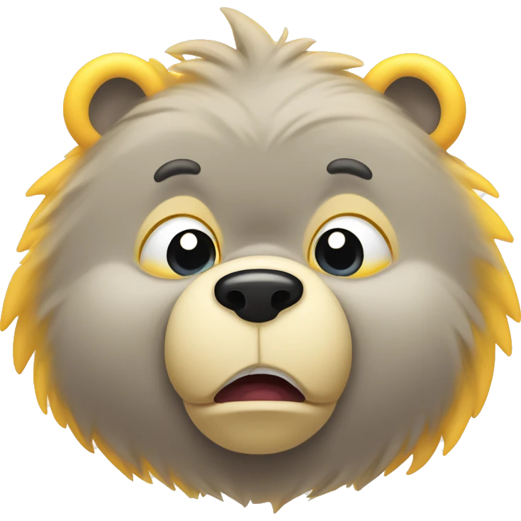  Care Bear character Funshine Bear, but make the bear angry. The bear should have furrowed eyebrows, with both brows slanting downwards towards the center to show the expression of anger. emoji