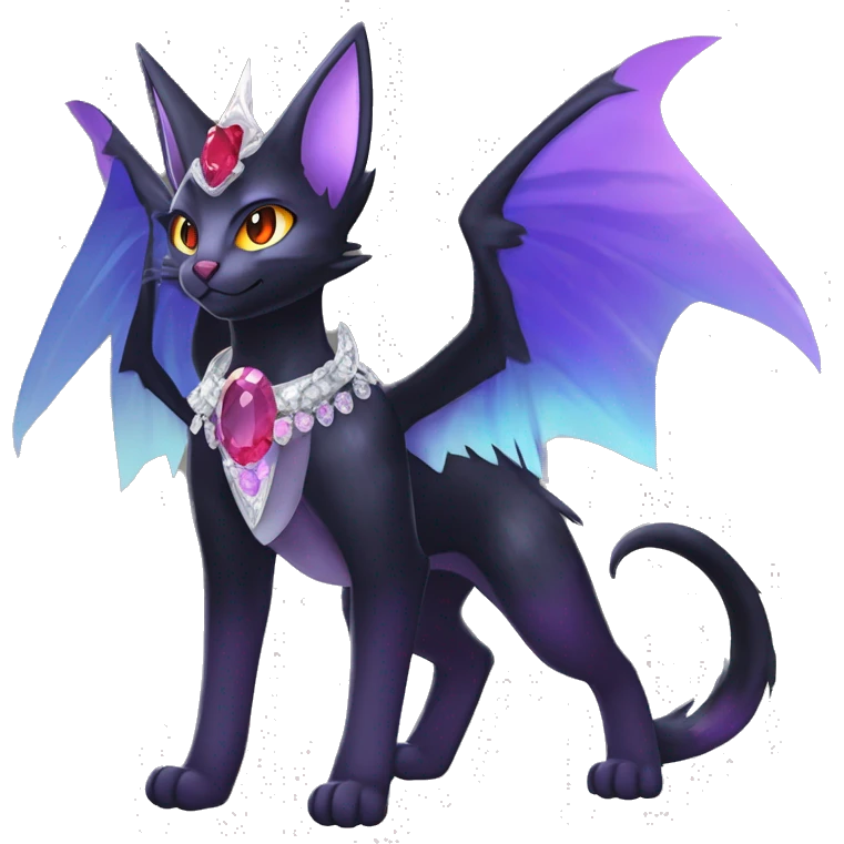 cool cartoon edgy distinguished ethereal elegant beautiful fantasy black purple red ethereal fantasy nargacuga-Noivern-cat-Quiana-Fakemon collar harness moon gem jewels full body emoji