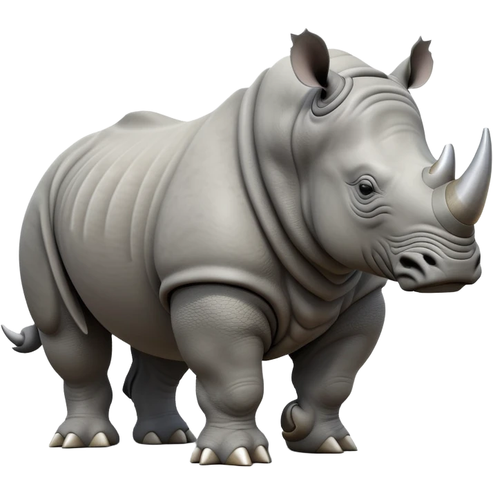 cinematic-rhino--full-body-standing-emoji,-massive-armored-body-poised-powerfully,-thick-horn-curving-slightly-forward,-head-tilted-dramatically,-rough-grey-hide-covered-in-dust,-simplified-yet-realistic-focused-features emoji