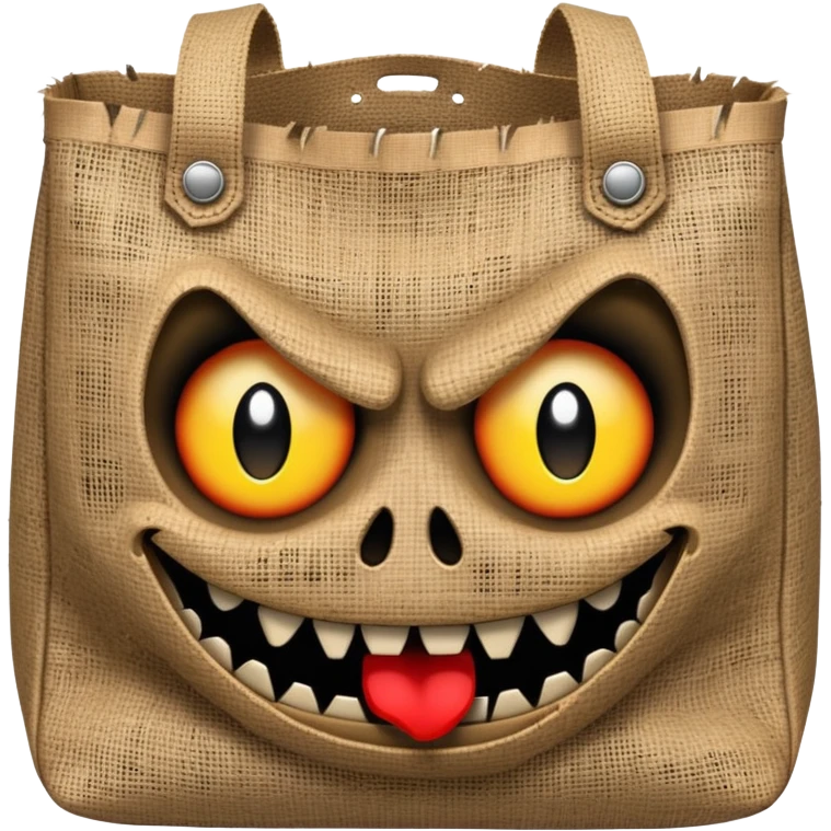 scary bag with frightening face and menacing expression emoji