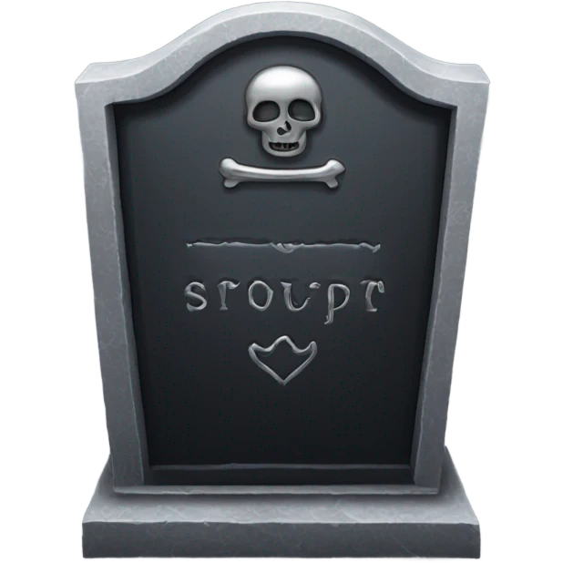 a black tombstone with the inscriptions in silver RIP  silver heart in the center emoji