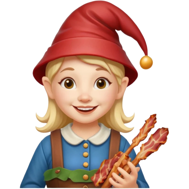 Female Garden gnome holding bacon emoji