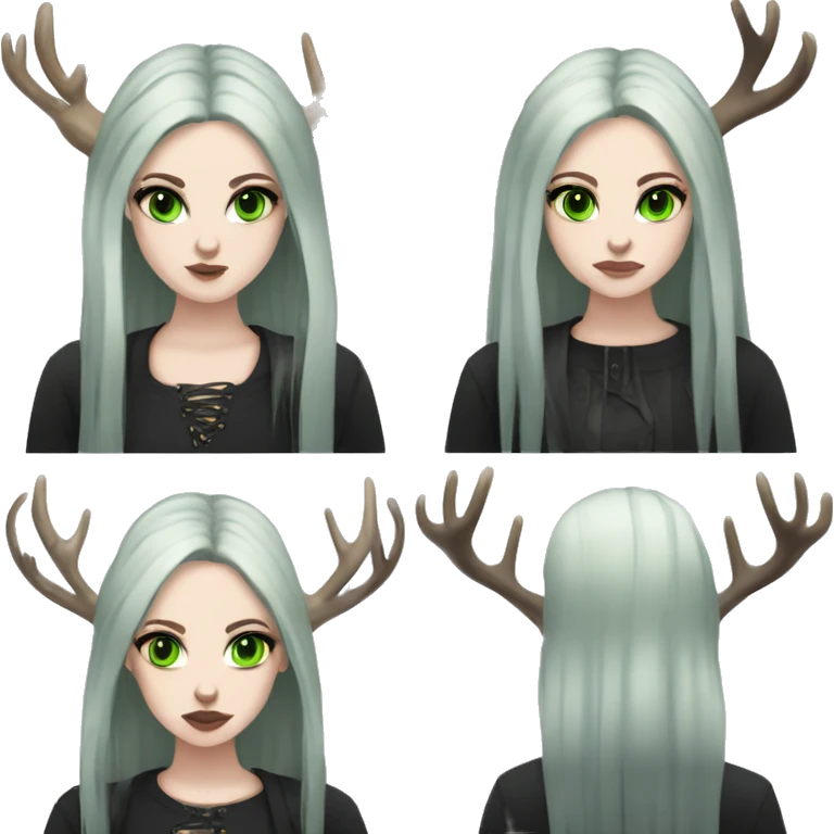 Gothic girl, pale skin, green eyes, dark dread-locks, eyeliner, deer antlers  emoji