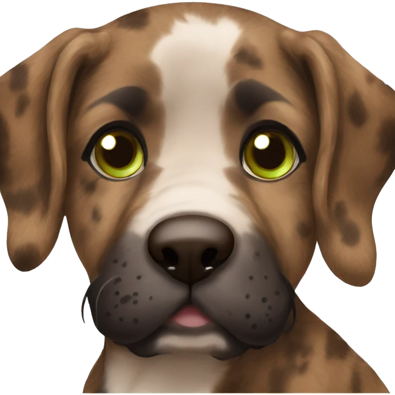 Brown brindle Puppy black muzzle black face brindled blue green eyes emoji